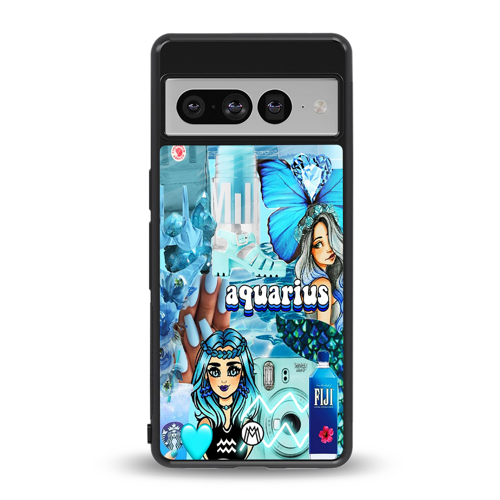 aquarius aesthetic collage back phone cover | glass case for google pixel 7 pro