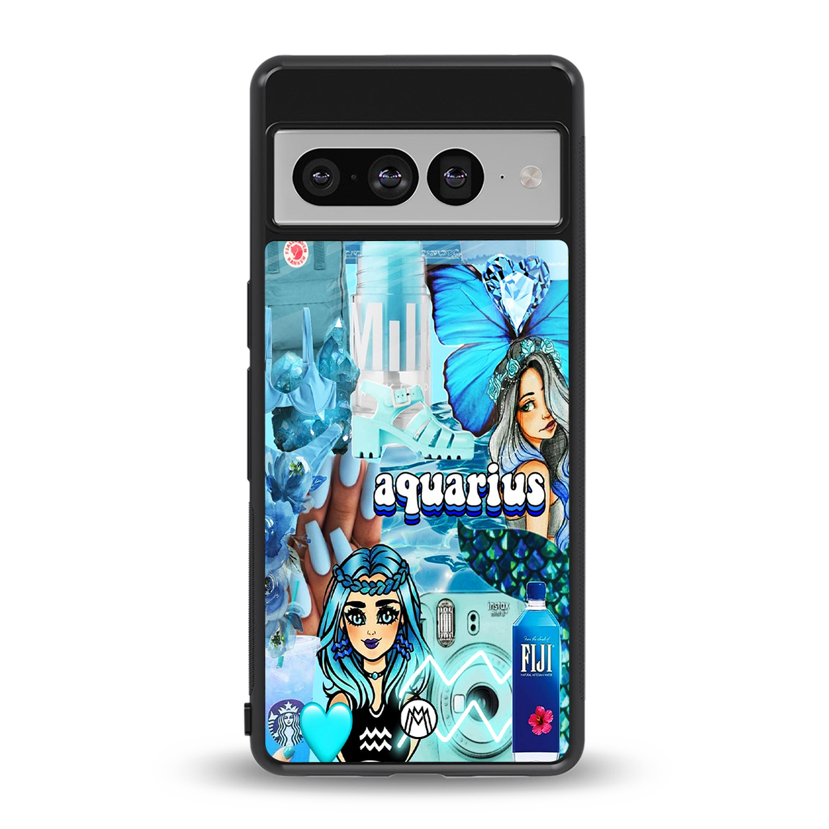 aquarius aesthetic collage back phone cover | glass case for google pixel 7 pro