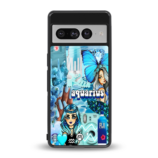 aquarius aesthetic collage back phone cover | glass case for google pixel 7 pro