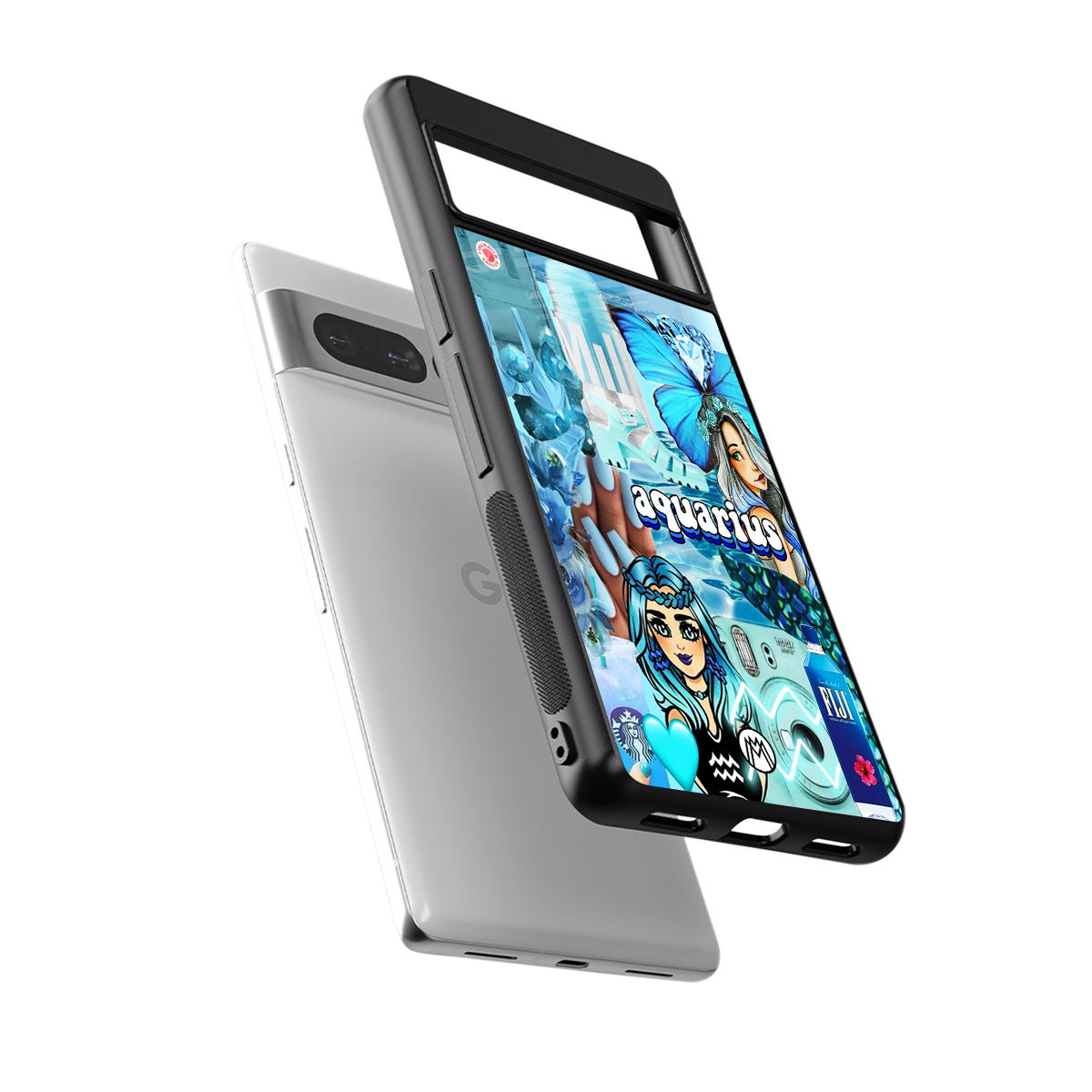 aquarius aesthetic collage back phone cover | glass case for google pixel 7 pro