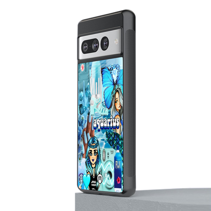 aquarius aesthetic collage back phone cover | glass case for google pixel 7 pro