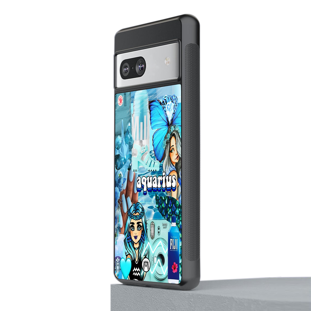 aquarius aesthetic collage back phone cover | glass case for Google Pixel 7