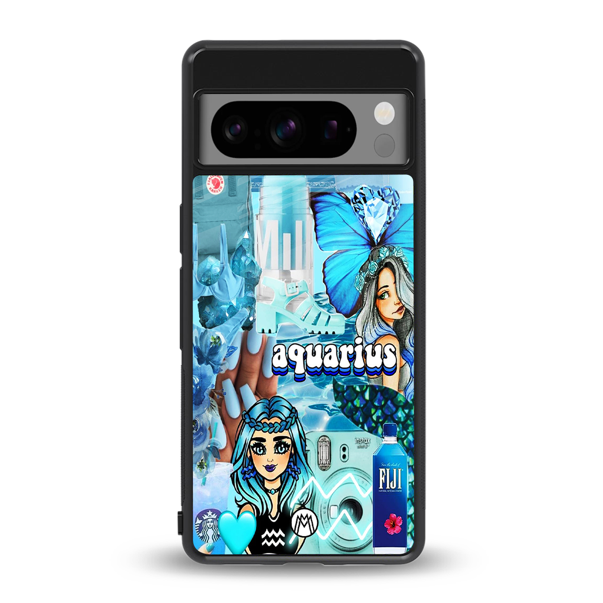 aquarius aesthetic collage back phone cover | glass case for google pixel 8 pro