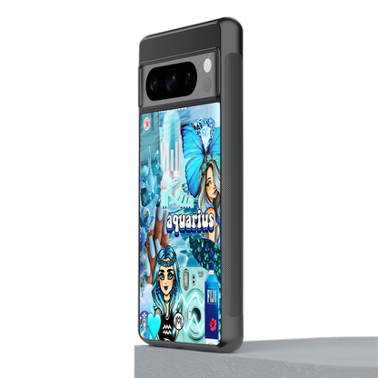 aquarius aesthetic collage back phone cover | glass case for google pixel 8 pro