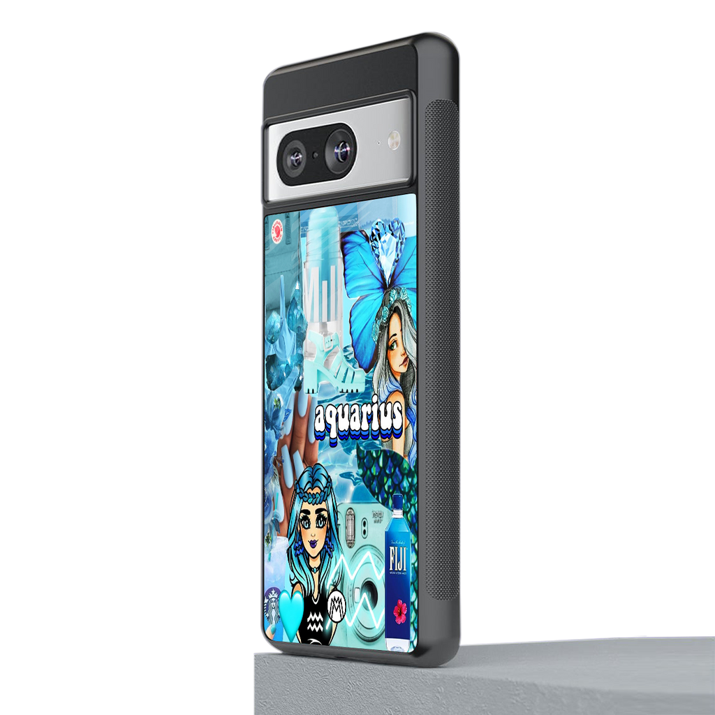 aquarius aesthetic collage back phone cover | glass case for Google Pixel 8