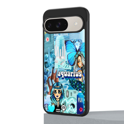 aquarius aesthetic collage back phone cover | glass case for google pixel 9