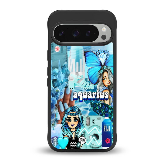 aquarius aesthetic collage back phone cover | glass case for google pixel 9 pro xl
