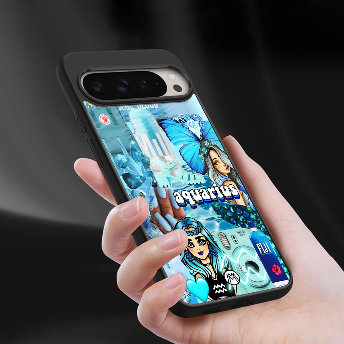 aquarius aesthetic collage back phone cover | glass case for google pixel 9 pro xl