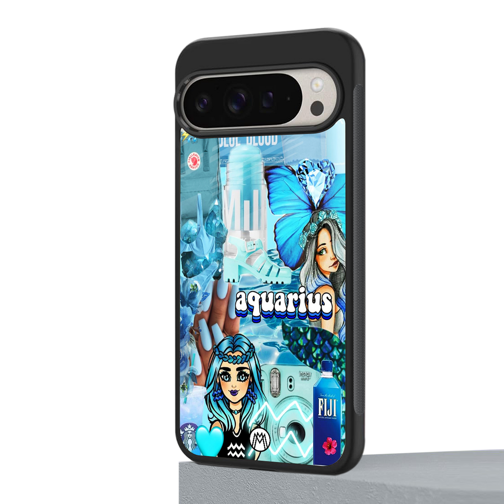 aquarius aesthetic collage back phone cover | glass case for google pixel 9 pro