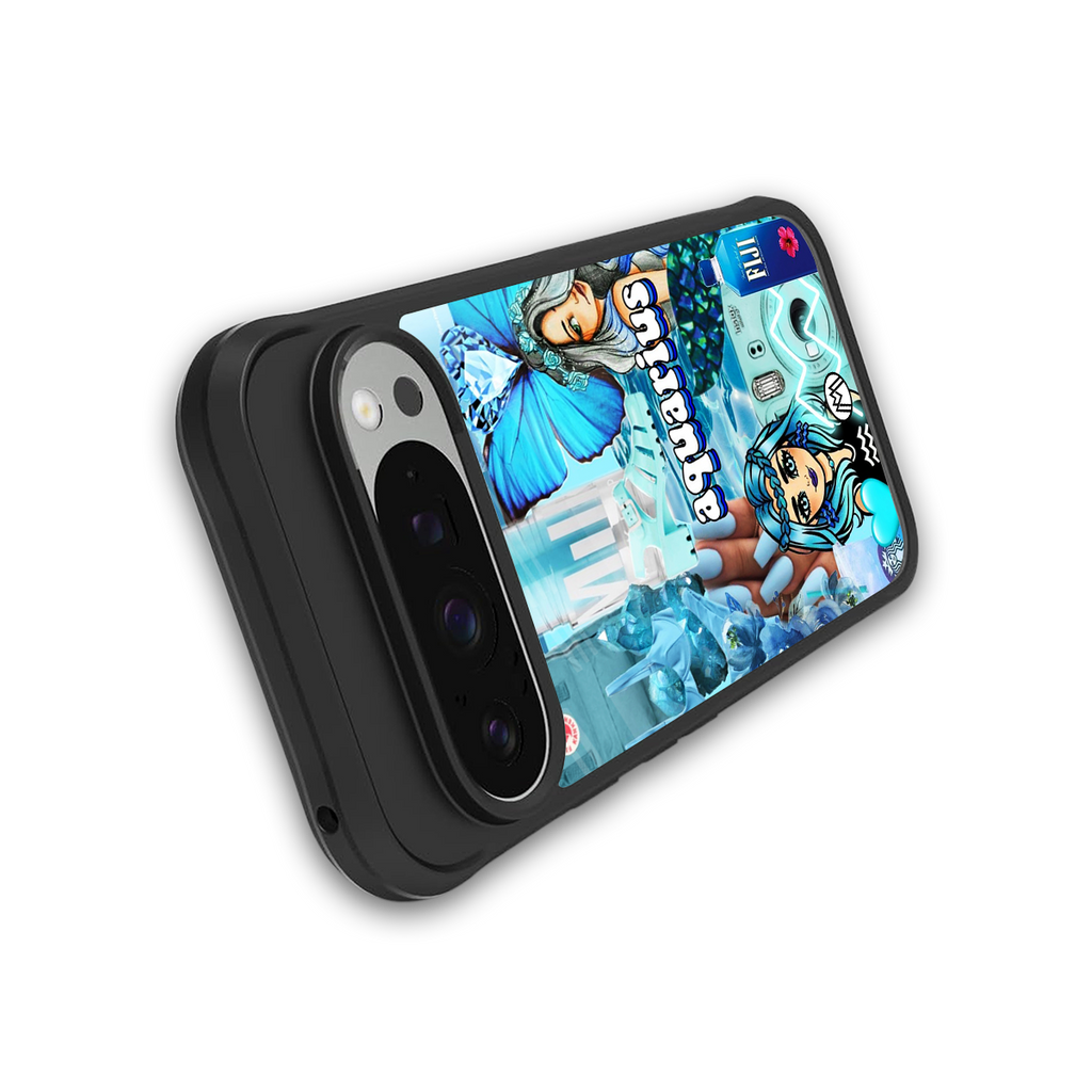 aquarius aesthetic collage back phone cover | glass case for google pixel 9 pro