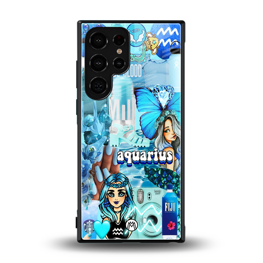aquarius aesthetic collage back phone cover | glass case for samsung galaxy s24 ultra