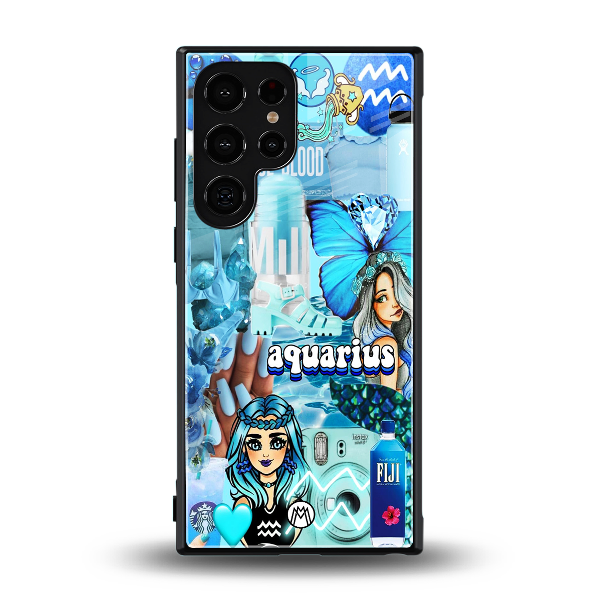 aquarius aesthetic collage back phone cover | glass case for samsung galaxy s23 ultra