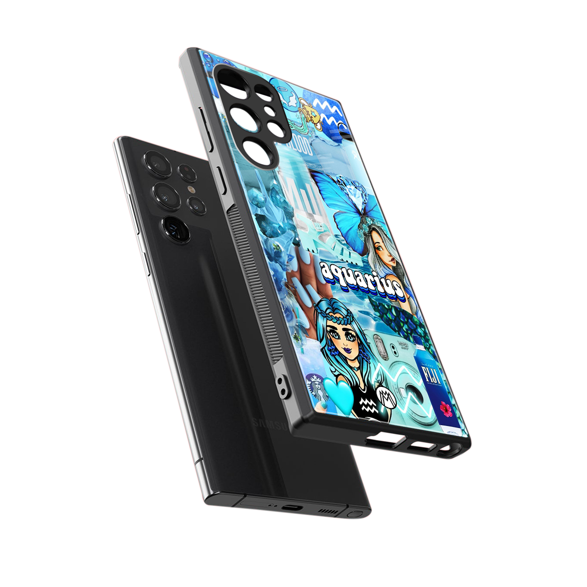 aquarius aesthetic collage back phone cover | glass case for samsung galaxy s24 ultra