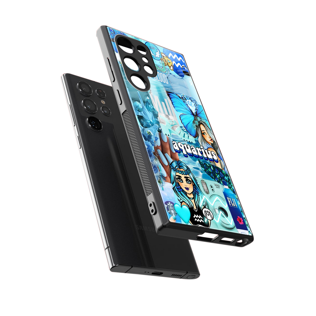 aquarius aesthetic collage back phone cover | glass case for samsung galaxy s23 ultra