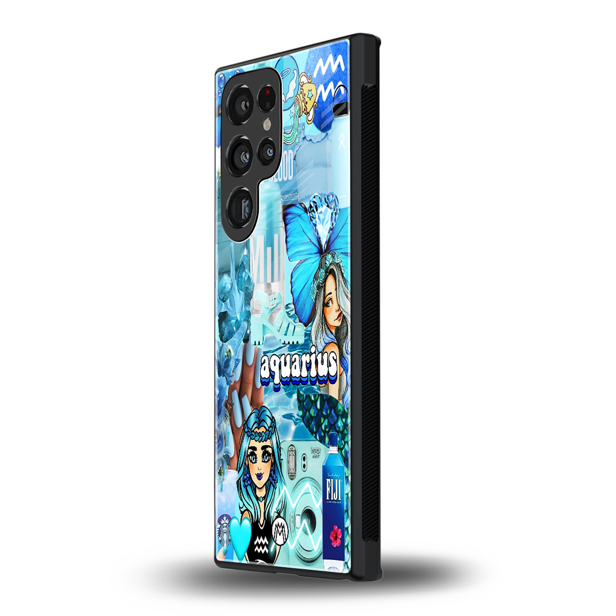aquarius aesthetic collage back phone cover | glass case for samsung galaxy s24 ultra