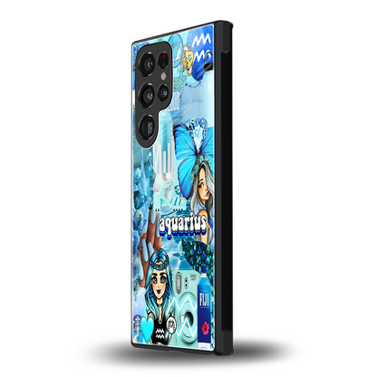 aquarius aesthetic collage back phone cover | glass case for samsung galaxy s24 ultra