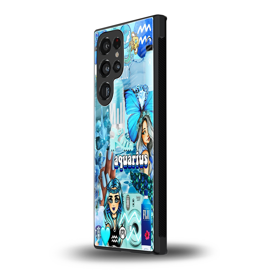 aquarius aesthetic collage back phone cover | glass case for samsung galaxy s23 ultra