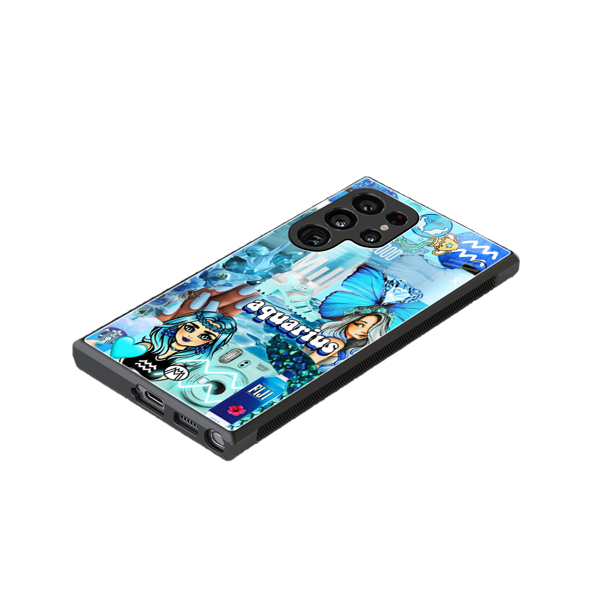 aquarius aesthetic collage back phone cover | glass case for samsung galaxy s24 ultra