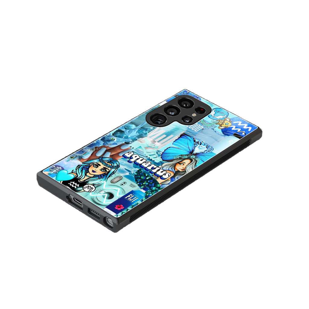 aquarius aesthetic collage back phone cover | glass case for samsung galaxy s23 ultra
