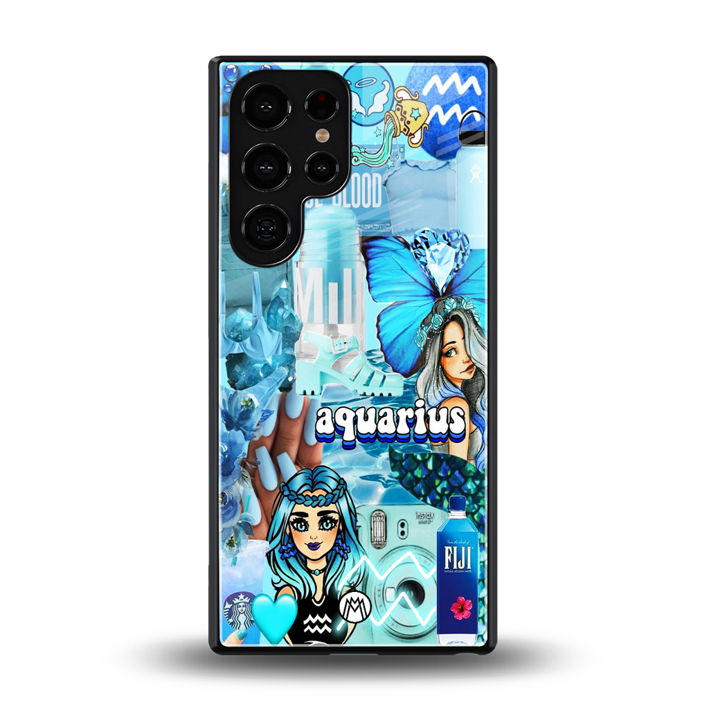 aquarius aesthetic collage back phone cover | glass case for samsung galaxy s25 ultra
