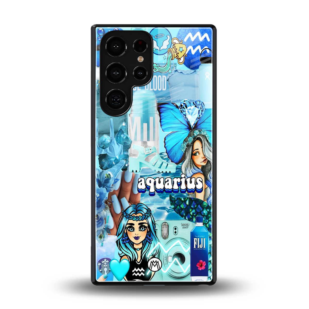 aquarius aesthetic collage back phone cover | glass case for samsung galaxy s25 ultra