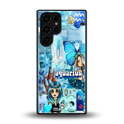 aquarius aesthetic collage back phone cover | glass case for samsung galaxy s25 ultra