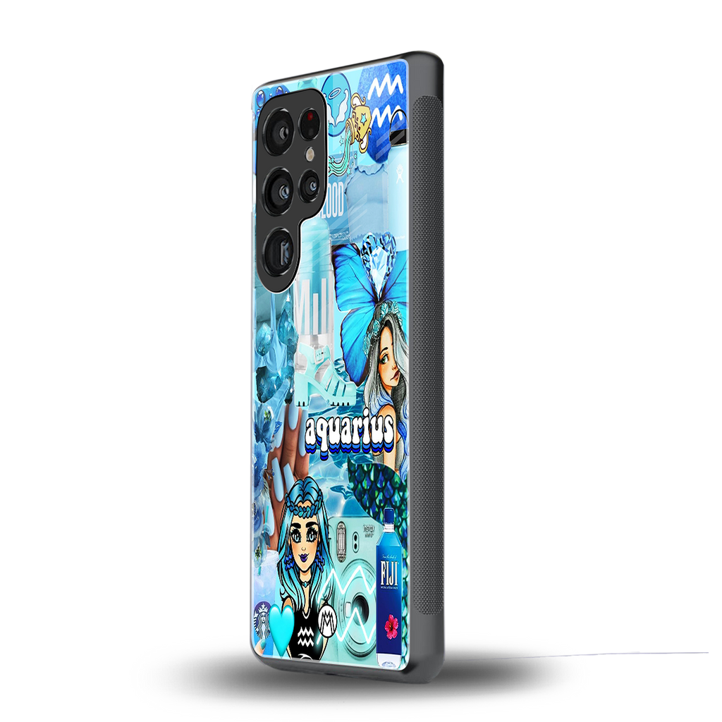 aquarius aesthetic collage back phone cover | glass case for samsung galaxy s25 ultra