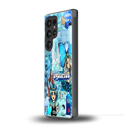 aquarius aesthetic collage back phone cover | glass case for samsung galaxy s25 ultra