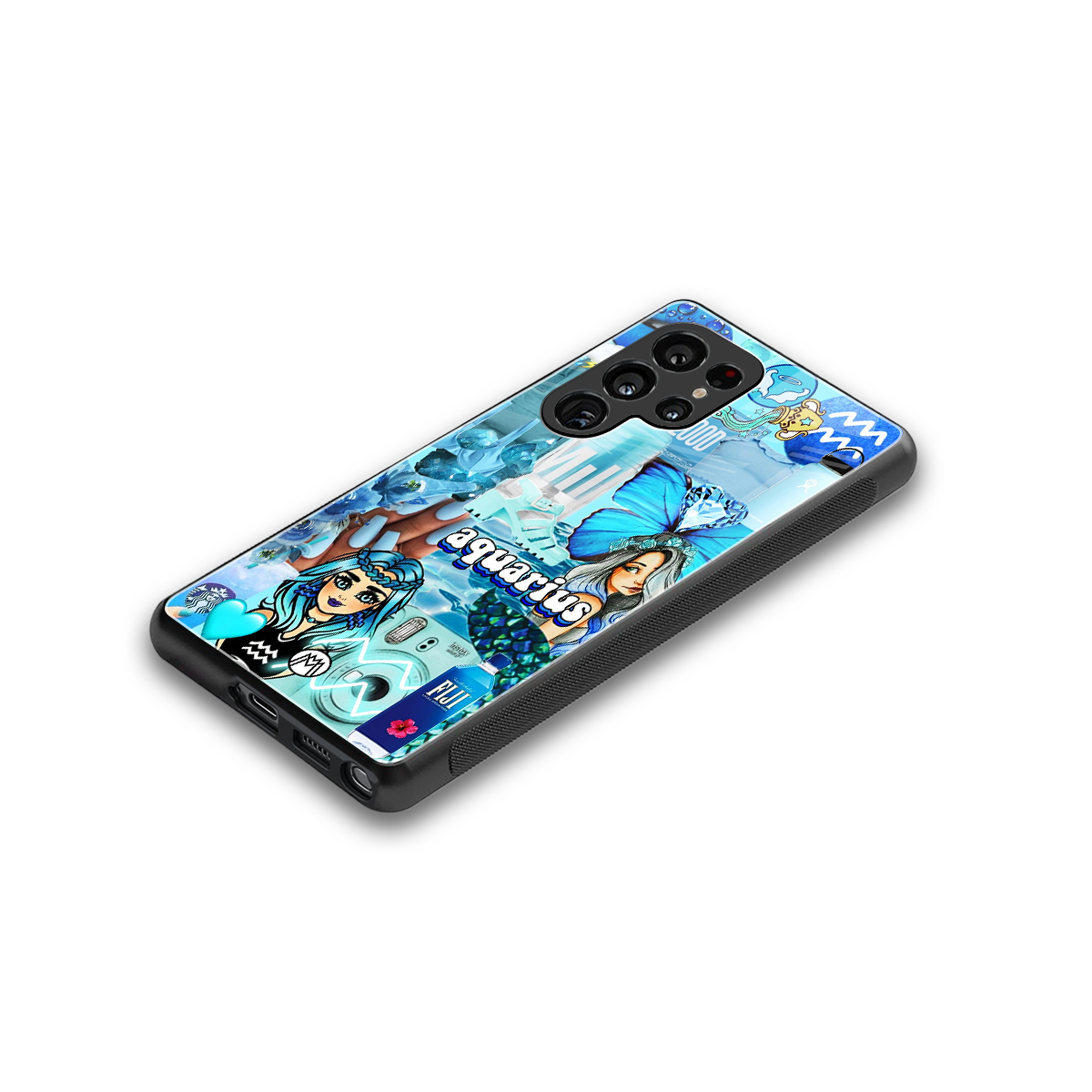 aquarius aesthetic collage back phone cover | glass case for samsung galaxy s25 ultra