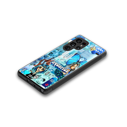 aquarius aesthetic collage back phone cover | glass case for samsung galaxy s25 ultra
