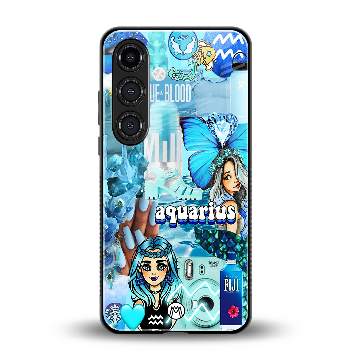 aquarius aesthetic collage back phone cover | glass case for samsung galaxy s25 plus