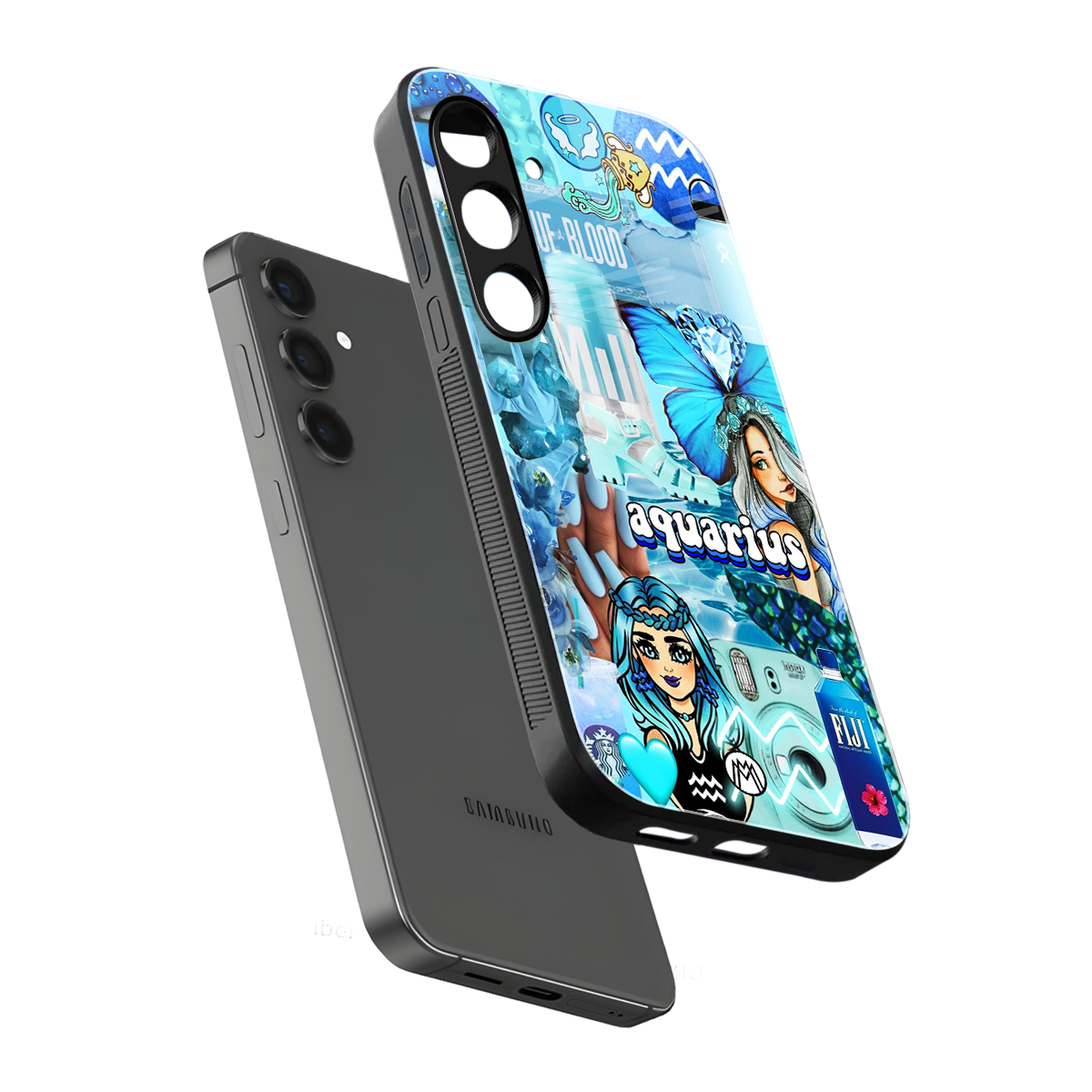 aquarius aesthetic collage back phone cover | glass case for samsung galaxy s24 fe