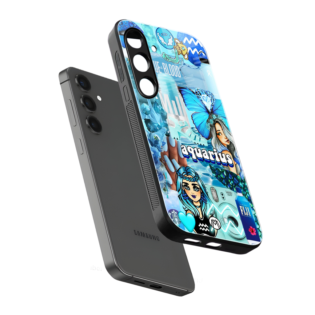 aquarius aesthetic collage back phone cover | glass case for samsung galaxy s24 plus
