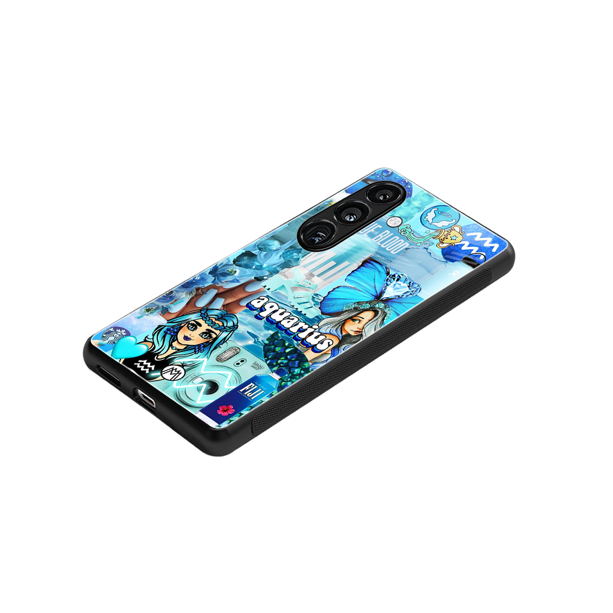 aquarius aesthetic collage back phone cover | glass case for samsung galaxy s24 fe