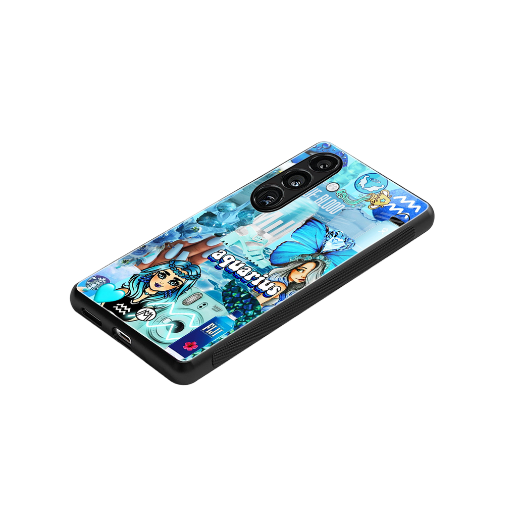 aquarius aesthetic collage back phone cover | glass case for samsung galaxy s24 plus