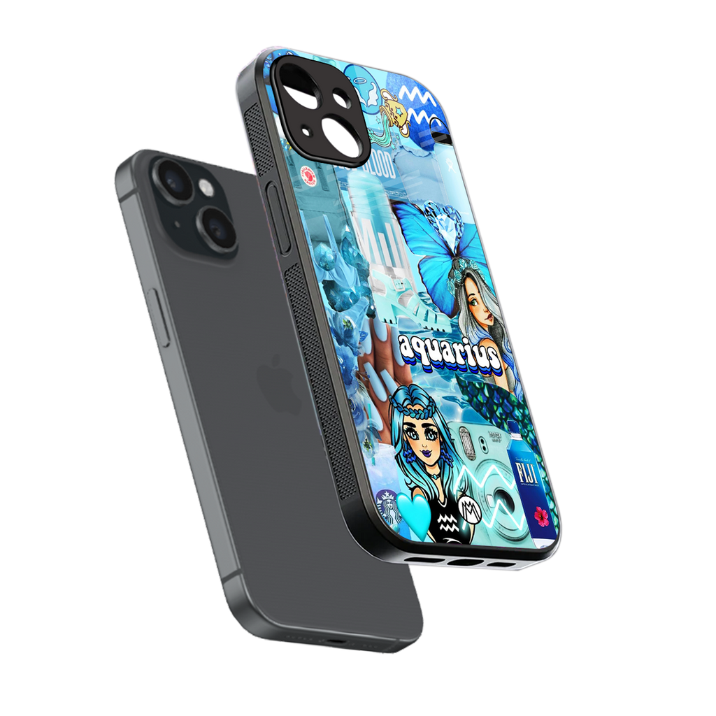 aquarius aesthetic collage back phone cover | glass case for iphone 14