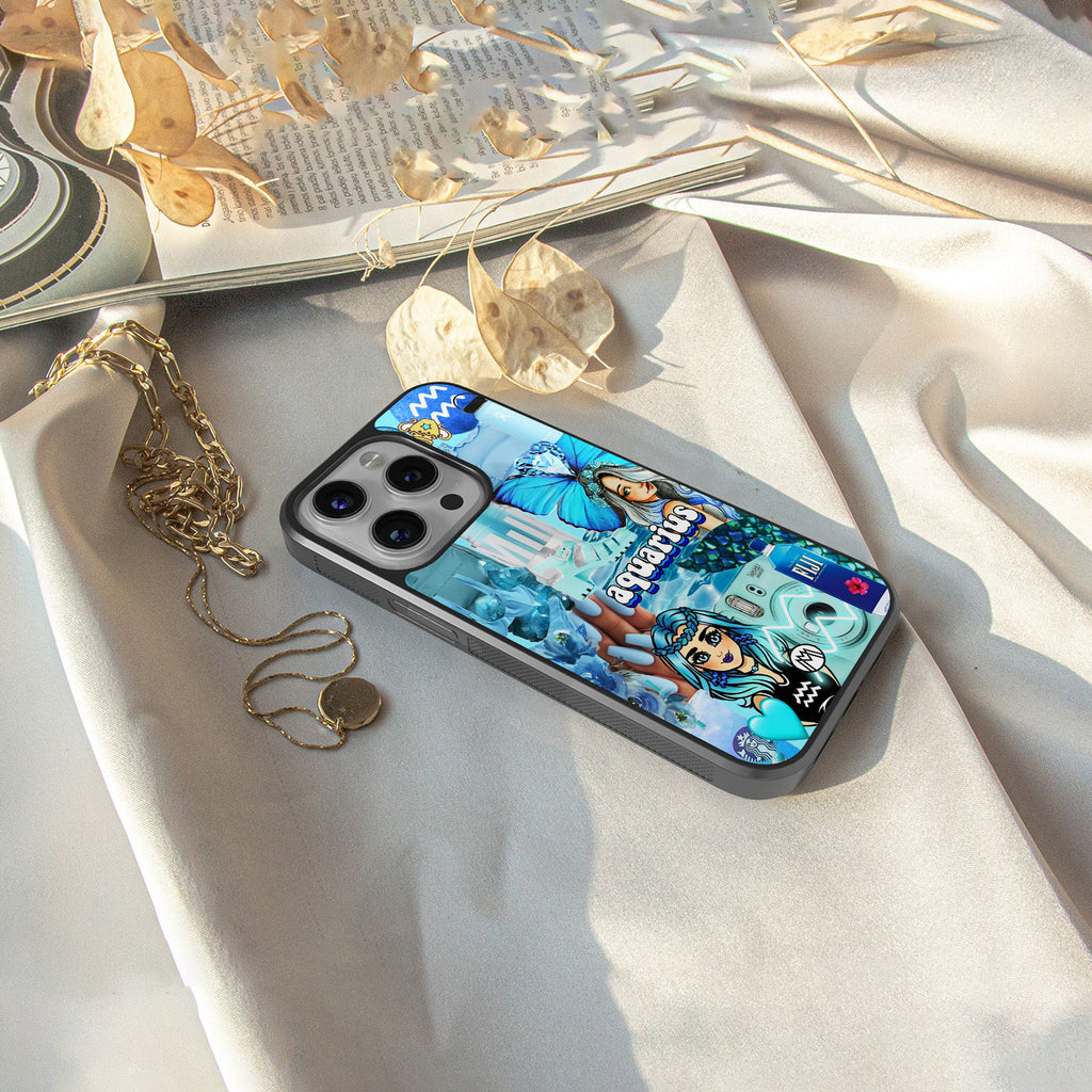 aquarius aesthetic collage back phone cover | glass case for iphone 15