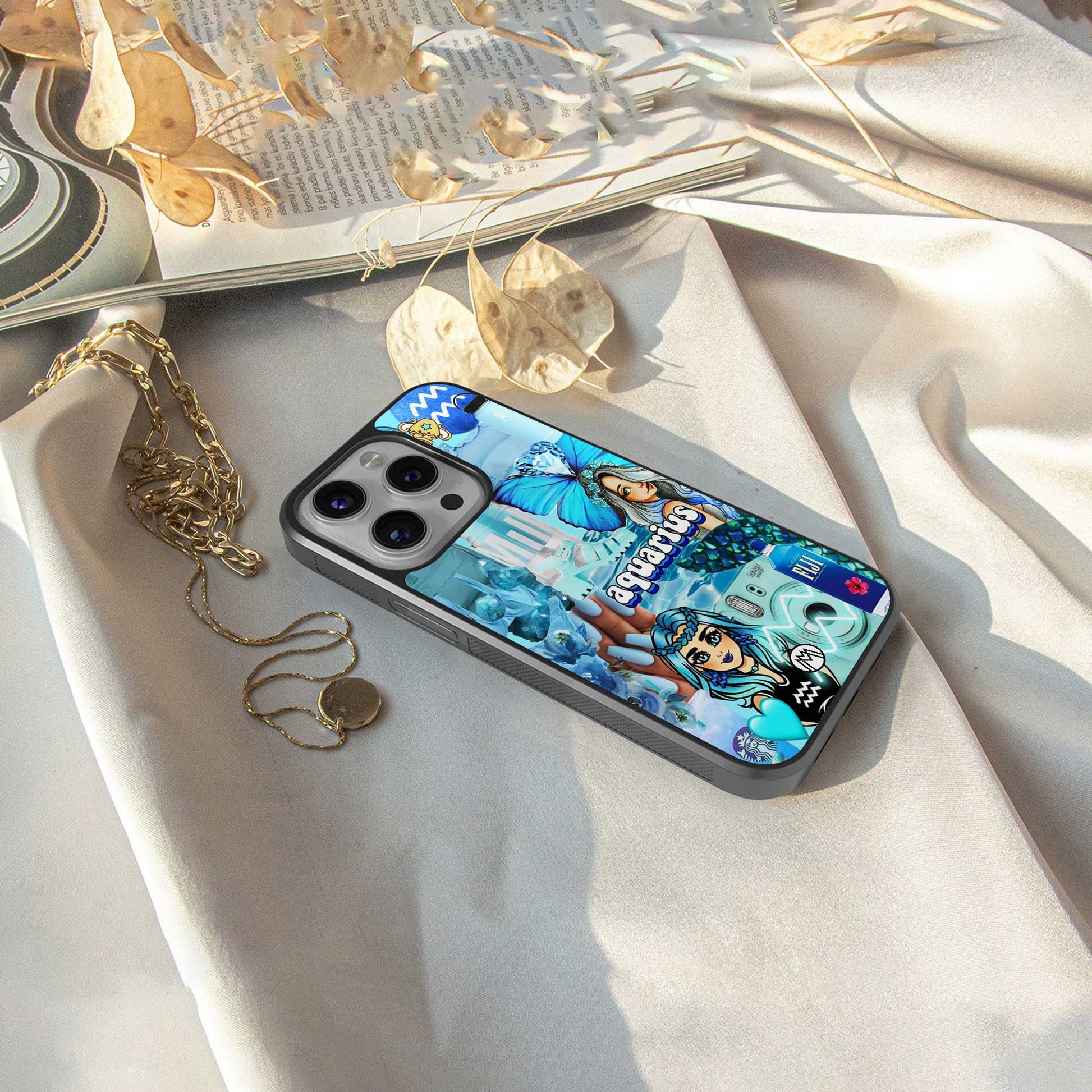 aquarius aesthetic collage back phone cover | glass case for samsung galaxy s24 ultra