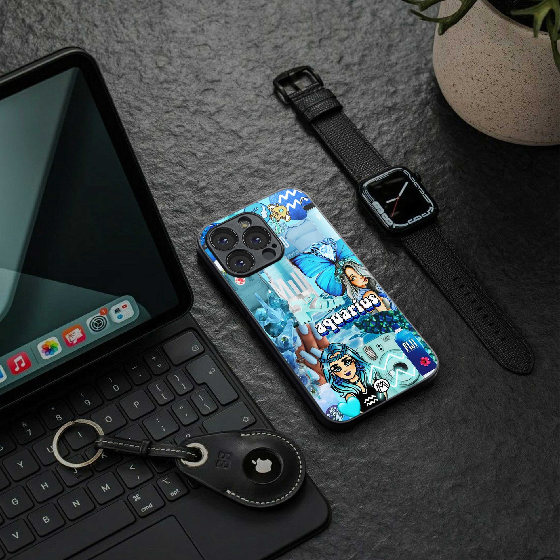 aquarius aesthetic collage back phone cover | glass case for samsung galaxy s24 ultra