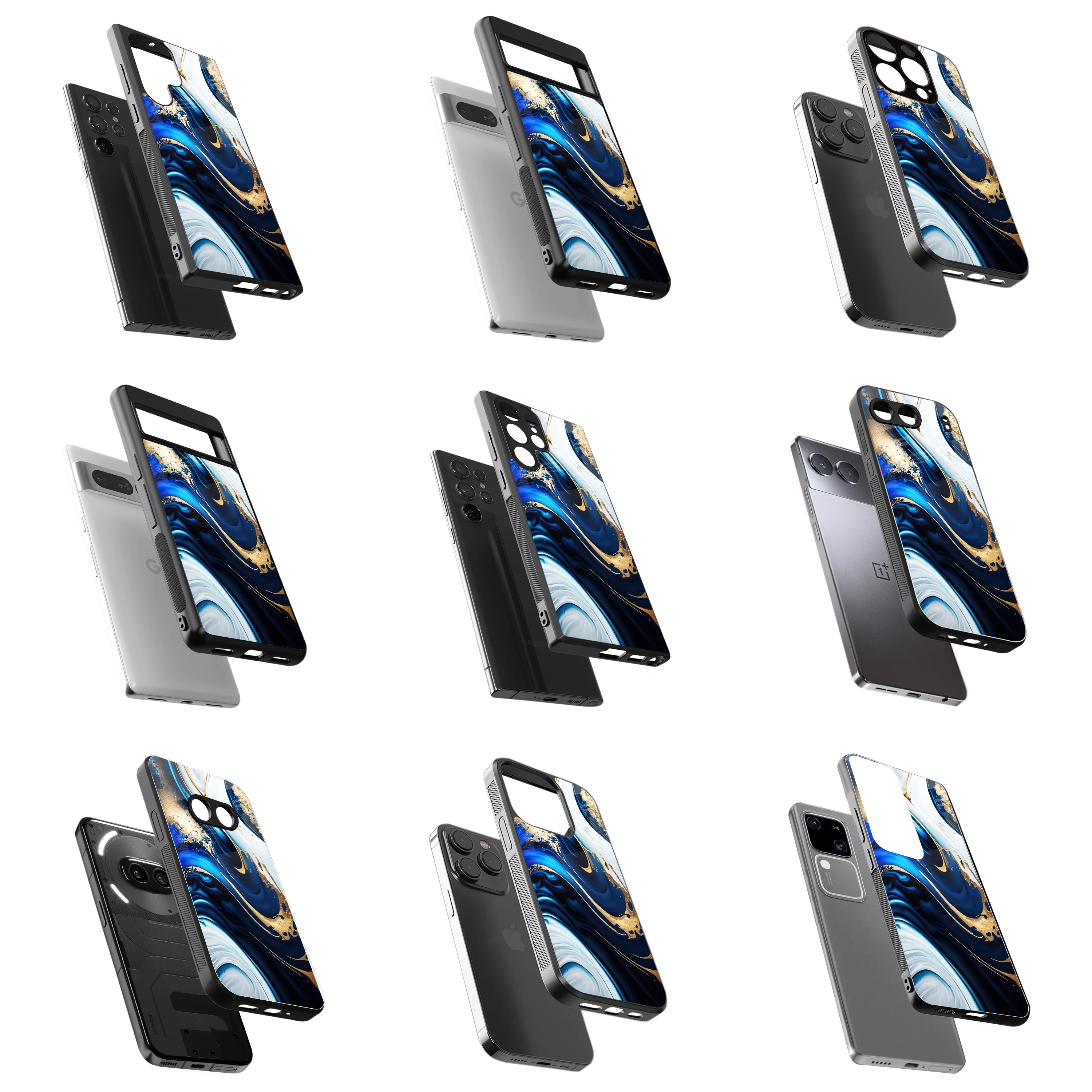 Durable Glass Back Mobile Case for iPhone, Samsung, OnePlus, Google Pixel, Redmi, Vivo, Oppo