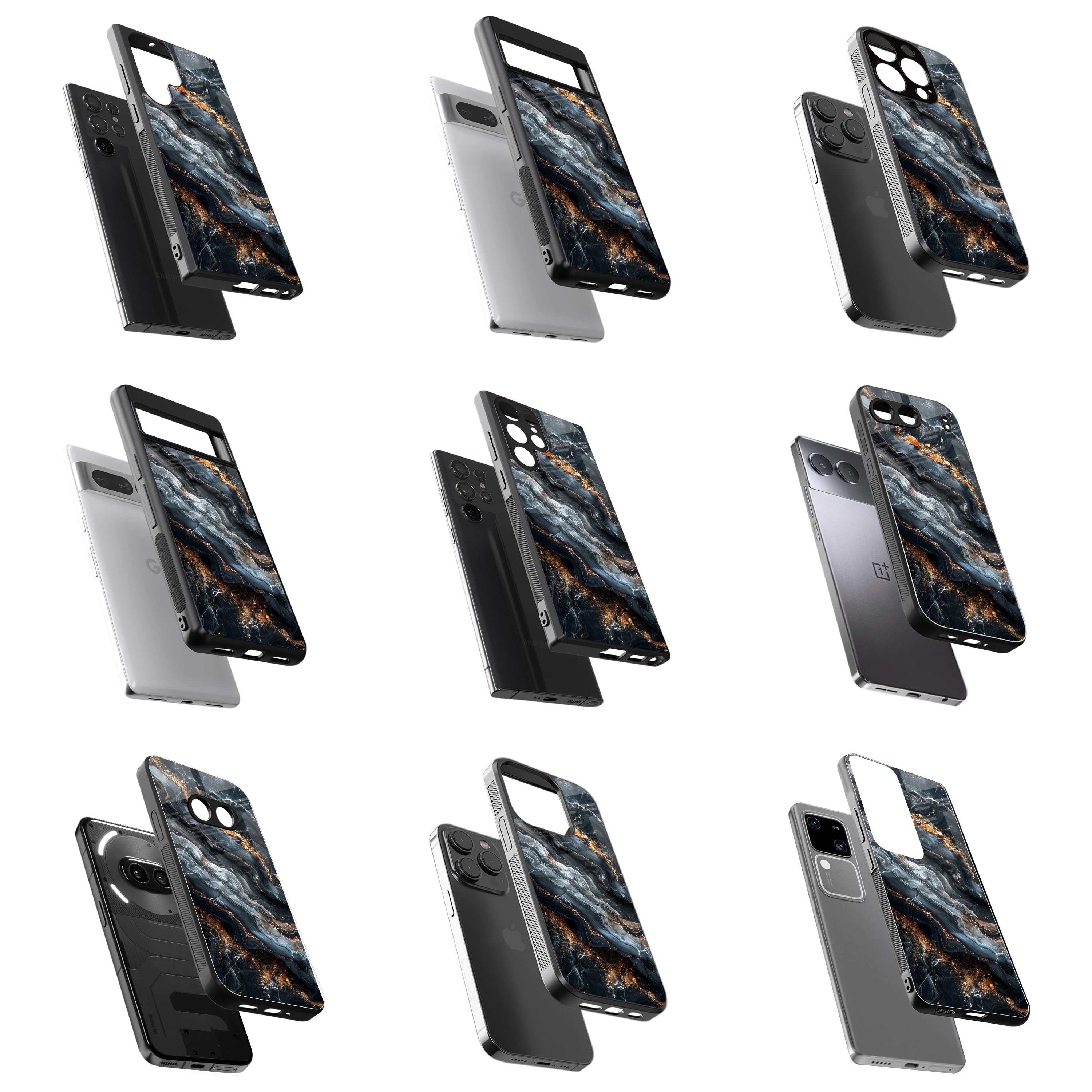Durable Glass Back Mobile Case for iPhone, Samsung, OnePlus, Google Pixel, Redmi, Vivo, Oppo