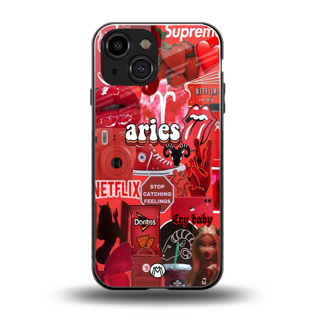 aries aesthetic collage back phone cover | glass case for iphone 13 mini