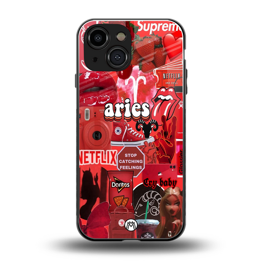 aries aesthetic collage back phone cover | glass case for iphone 13 mini
