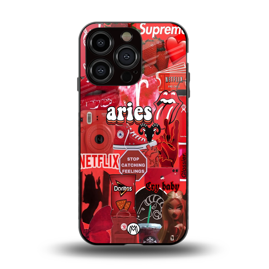 aries aesthetic collage back phone cover | glass case for iphone 13 pro