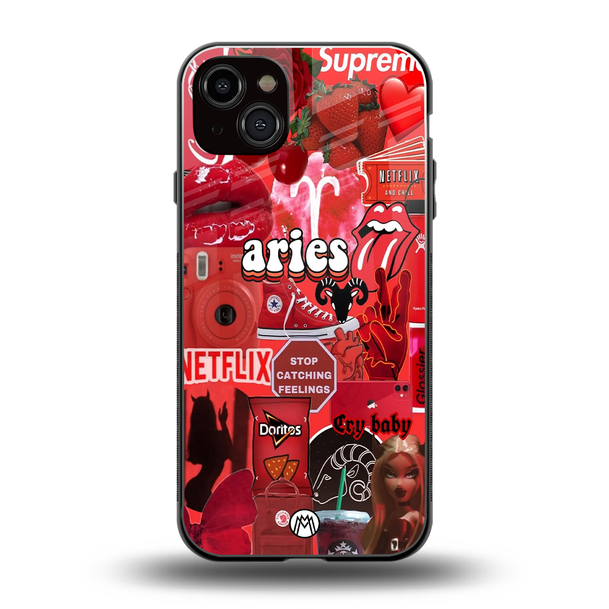 aries aesthetic collage back phone cover | glass case for iphone 15 plus