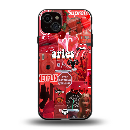 aries aesthetic collage back phone cover | glass case for iphone 15 plus