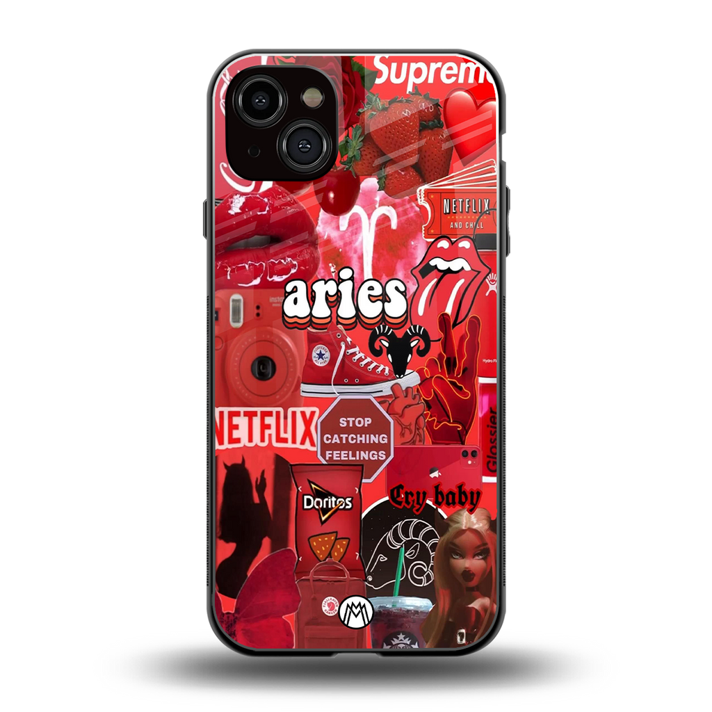 aries aesthetic collage back phone cover | glass case for iphone 14 plus