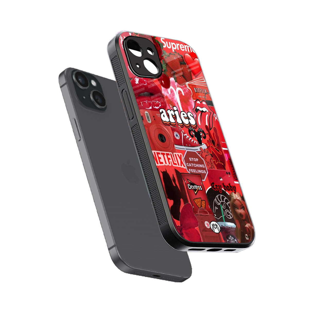 aries aesthetic collage back phone cover | glass case for iphone 15 plus