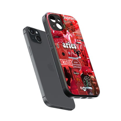aries aesthetic collage back phone cover | glass case for iphone 15 plus