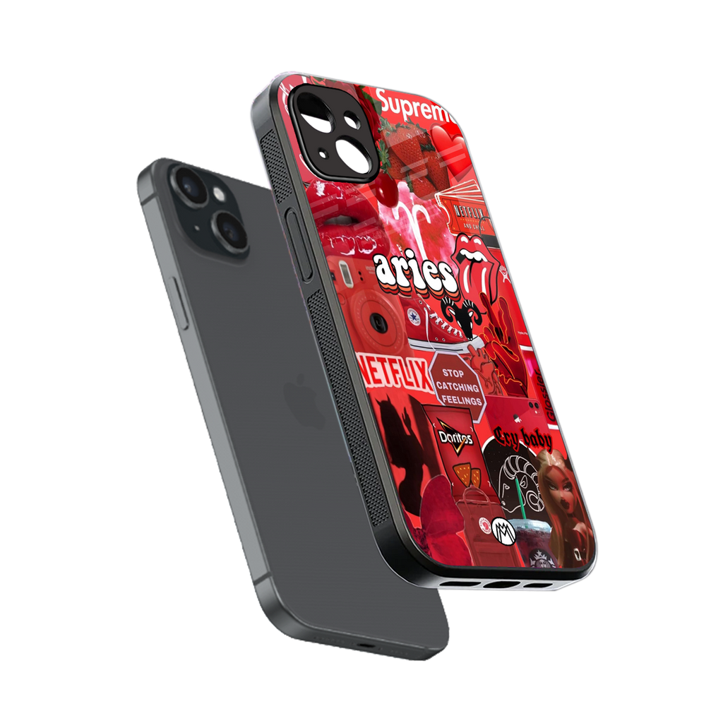 aries aesthetic collage back phone cover | glass case for iphone 14 plus